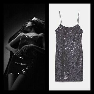 Zara Black Sequin Mini Slip Dress